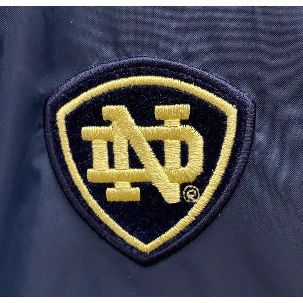 Adidas Men's Blue Windbreaker Jacket Gold Notre Dame Letters/Stripes‎ ND Patch